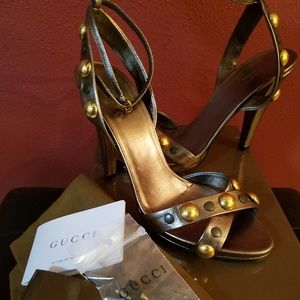 Authentic Gucci Babouska Studded Sandal Gold